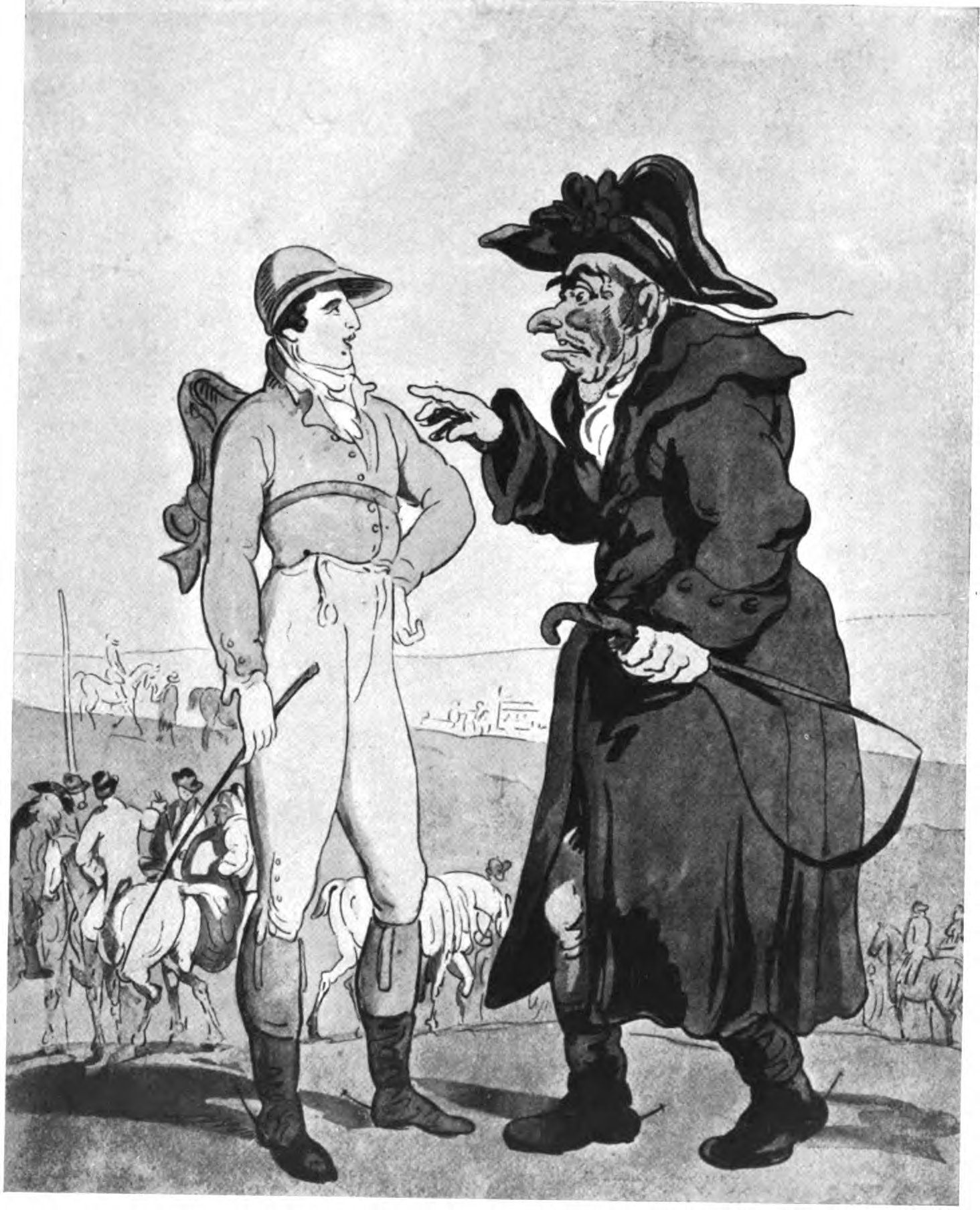 <em>Tricks of the Turf</em>, an 18th-century caricature by Thomas Rowlandson, shows a gambler posing as a jockey.