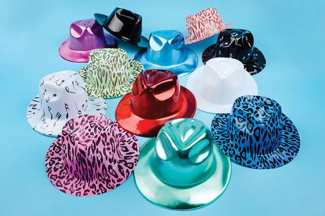 Plastic fedoras often make an appearance. 