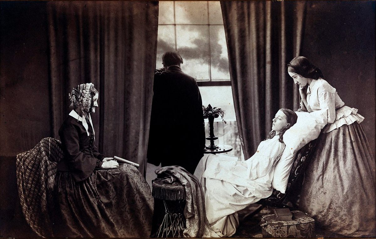 Tuberculosis—or consumption, as it was known in the 1800s—was often associated with vampirism. Those suffering from the disease grew pale and weak, as seen in this photomontage from 1858. 