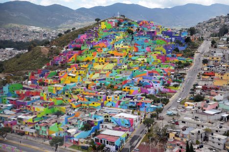 The entire neighborhood makes a macromural.