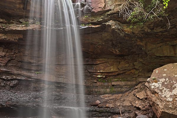 Take a break from hiking to enjoy the rush of Cucumber Falls, a 30-foot waterfall in Ohiopyle State Park.