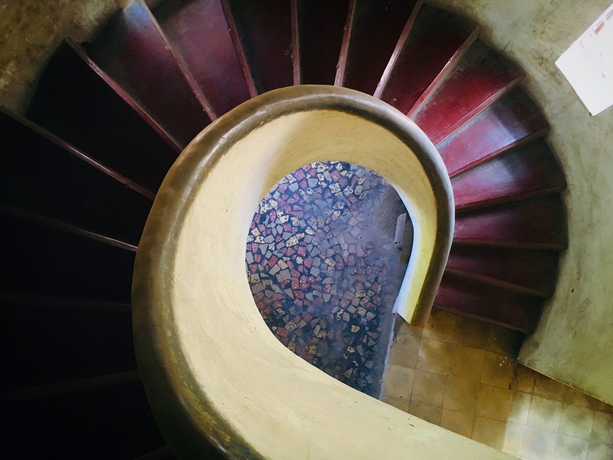 The staircase leading to the projection room at Jayshree Talkies, in Chinchwad, Pune.
