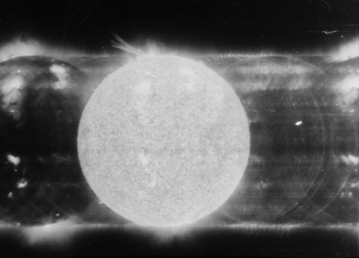 The solar eruption of June 10, 1973, in a spectroheliogram obtained during the Skylab 2 mission.