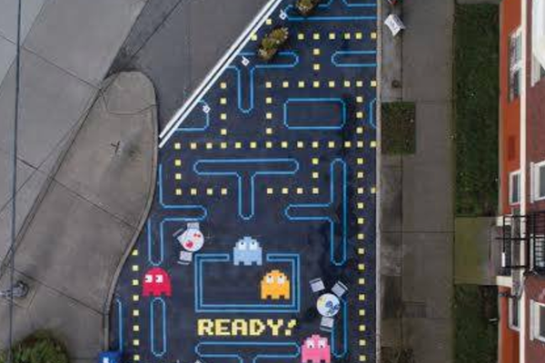 Overhead view of Pac Man Park