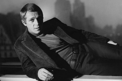 Steve McQueen lounges in a corduroy jacket, 1967.