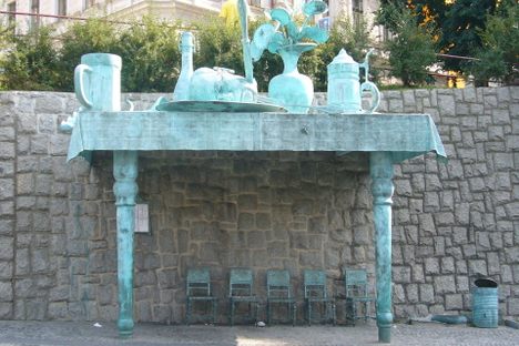 David Černý's "Feast of Giants" bus stop shelter.
