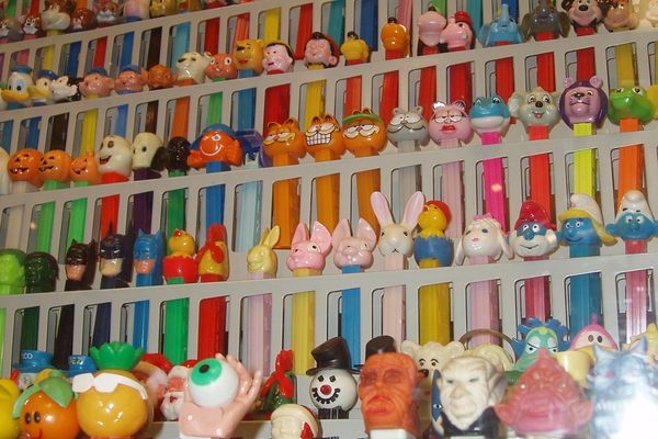 Wall of historic Pez dispensers