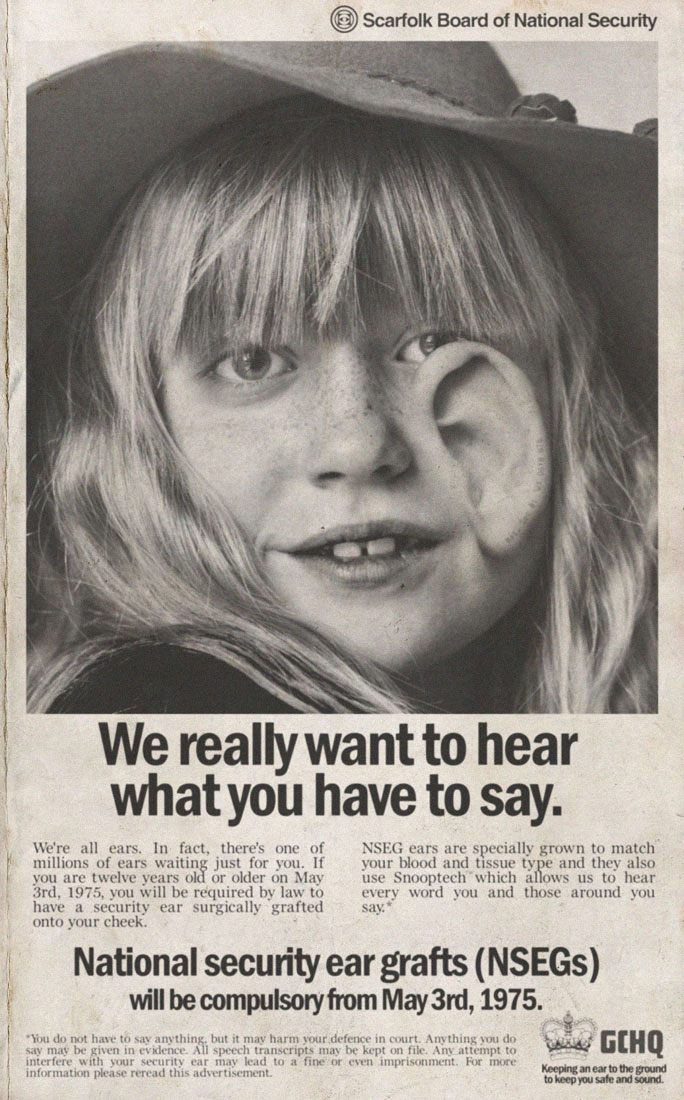Another surveillance campaign, this one based around grafting extra ears onto people's faces.