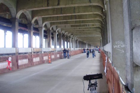 The streetcar deck of the Detroit-Superior Bridge open in 2009.