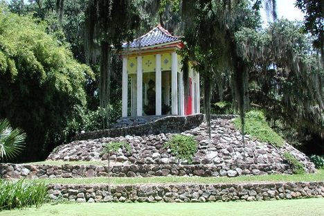 A Buddha temple in Avery Island's Jungle Gardens.