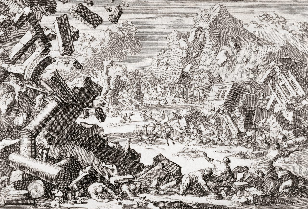 Dubrovnik, Croatia, was devastated by an earthquake in 1667, as captured in this illustration by Dutch artist Jan Luyken. New research shows that seismic activity is slightly more common in the region than previously thought.
