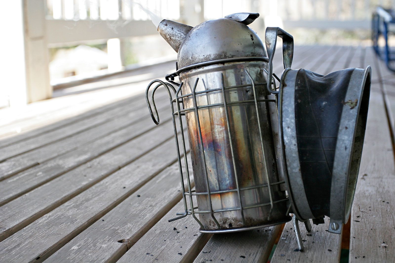 The single-handheld bee smoker, invented by Moses Quinby in 1875.