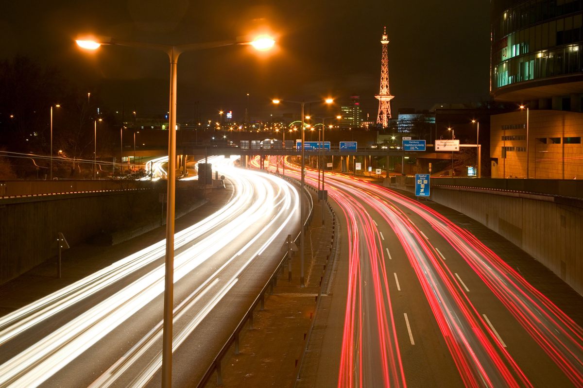Bright lights, like these in Berlin, can foul fairly distant skies.