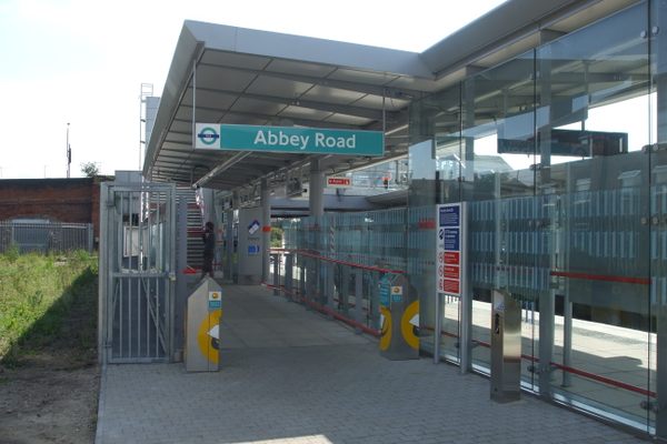 Abbey Road DLR station northern entrance, soon after opening