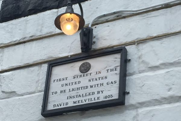 The location of the first gas street lamp.