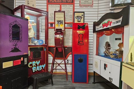 Some of the antique kinetoscopes and animated amusements within the museum.