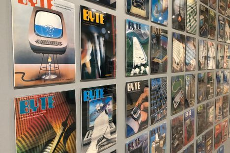 Wall of Byte magazines.