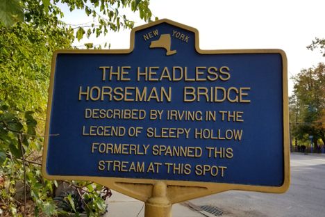 A sign standing by the bridge.