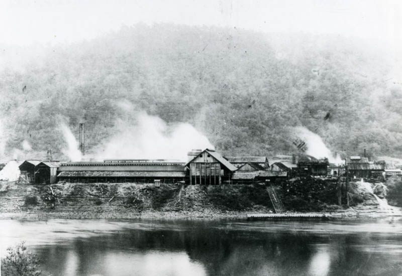 Dickinson salt works as seen from the opposite bank of the Kanawha River.