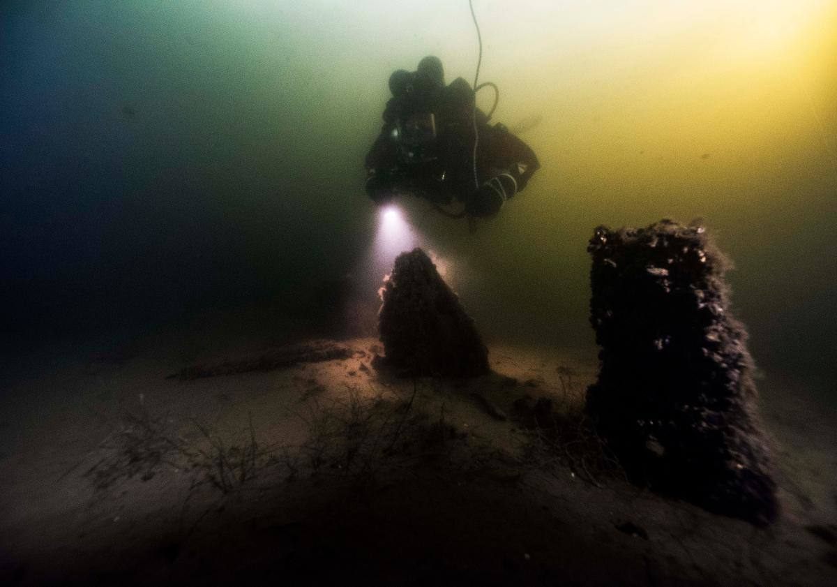 Exploring the ship's ribs.