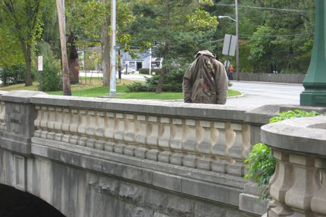 A horseless Headless Horseman standing on the bridge, October 2009.