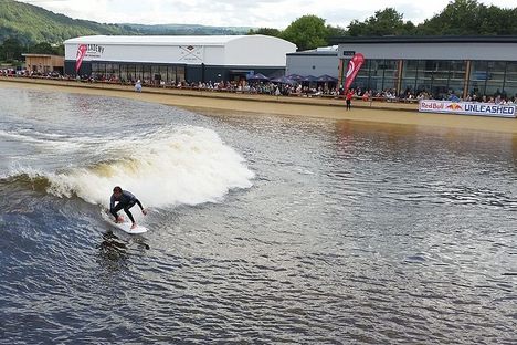 Surfing at the finals of Red Bull Unleashed.