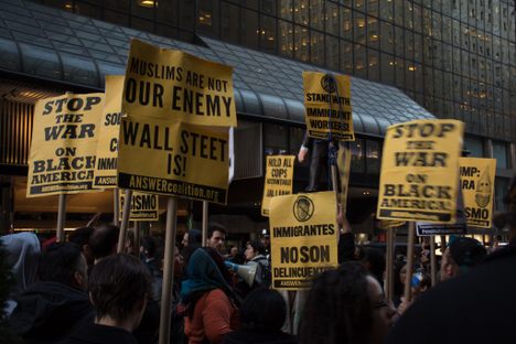 Protestors in New York City in April. 