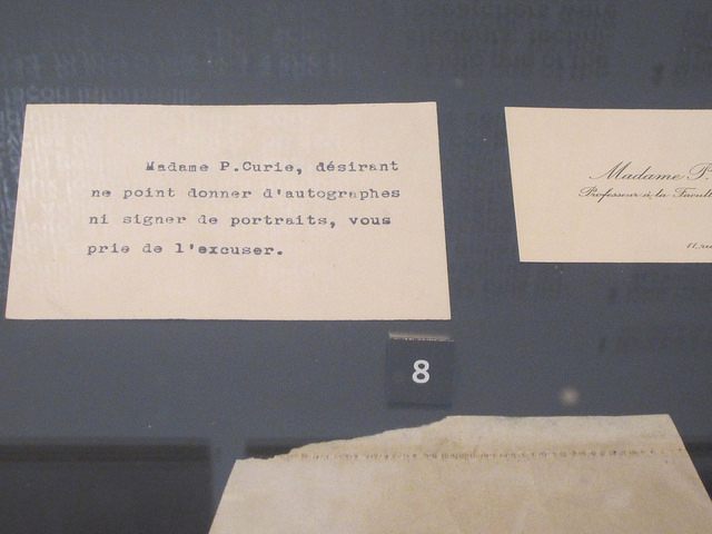 Marie Curie does not sign autographs memo at the Musee Curie in Paris