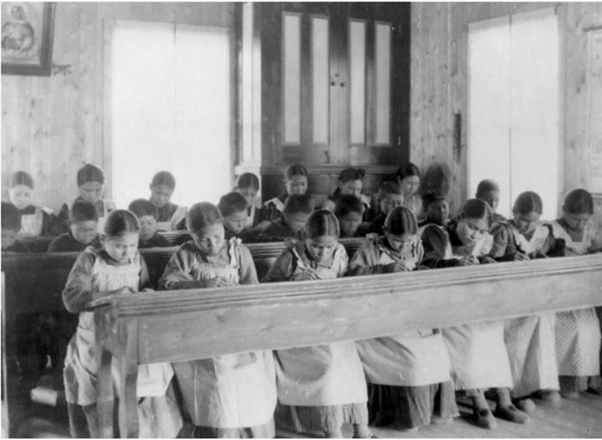 Indian Residential School students in an undated image from Fort Resolution, Northwest Territories.