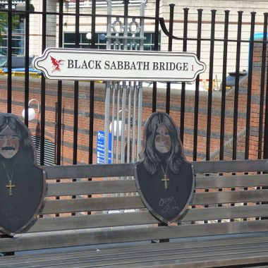 The Black Sabbath bench on the Black Sabbath Bridge.