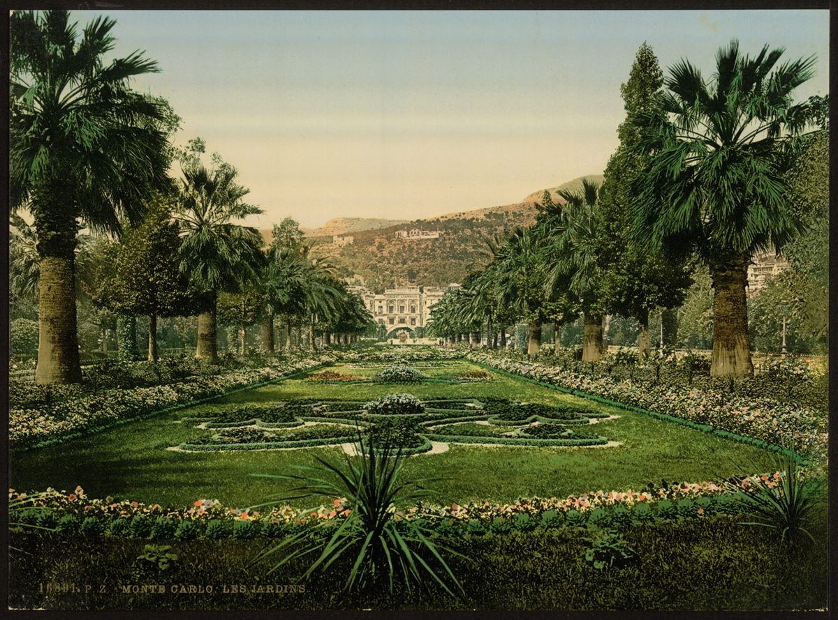 The gardens of the Monte Carlo Casino in the late 19th century.