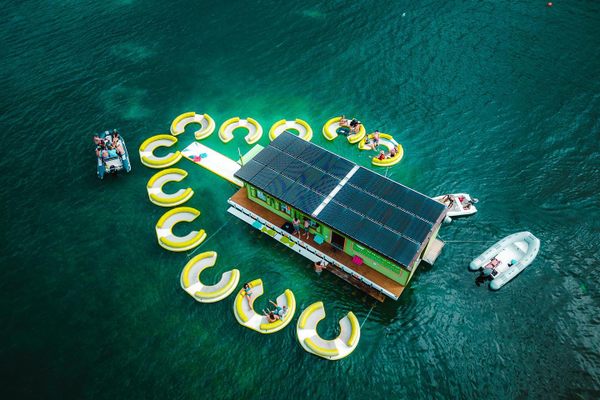 An overhead view of the floating taqueria. 