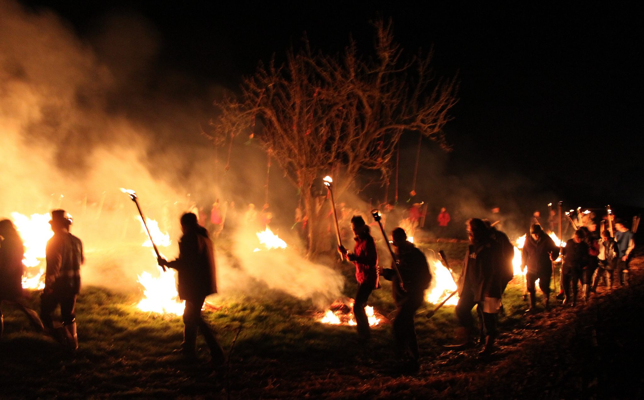 Bonfires often keep revelers warm.