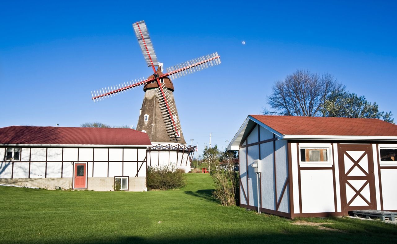 This windmill was shipped in pieces from Nørre Snede, Denmark, and reassembled in 1976 by over 300 volunteers.