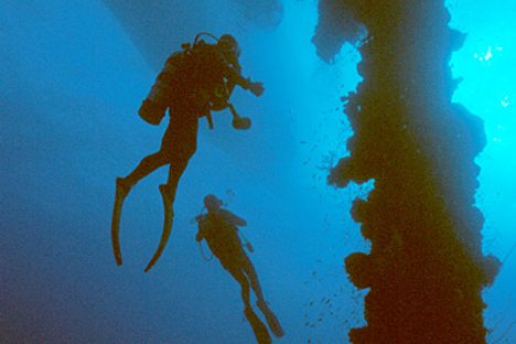 Divers in Chuuk Lagoon.