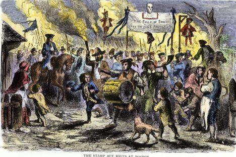 Stamp Act riots in Boston before the Revolutionary War.