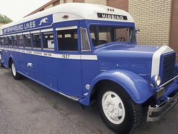 A 1927 Greyhound bus on display at the museum.