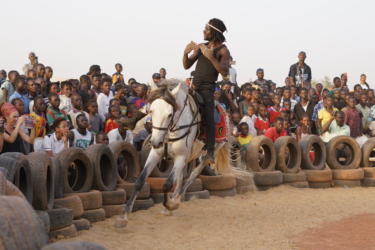 Madi Dermé rides at the hippodrome in Ouagadougou during the International Equestrian Arts Festival in 2020. The 2022 edition of the biannual event was postponed following a coup in the country.