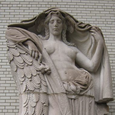 This statue once stood at an entrance to the original Penn Station and was salvaged from a garbage dump.
