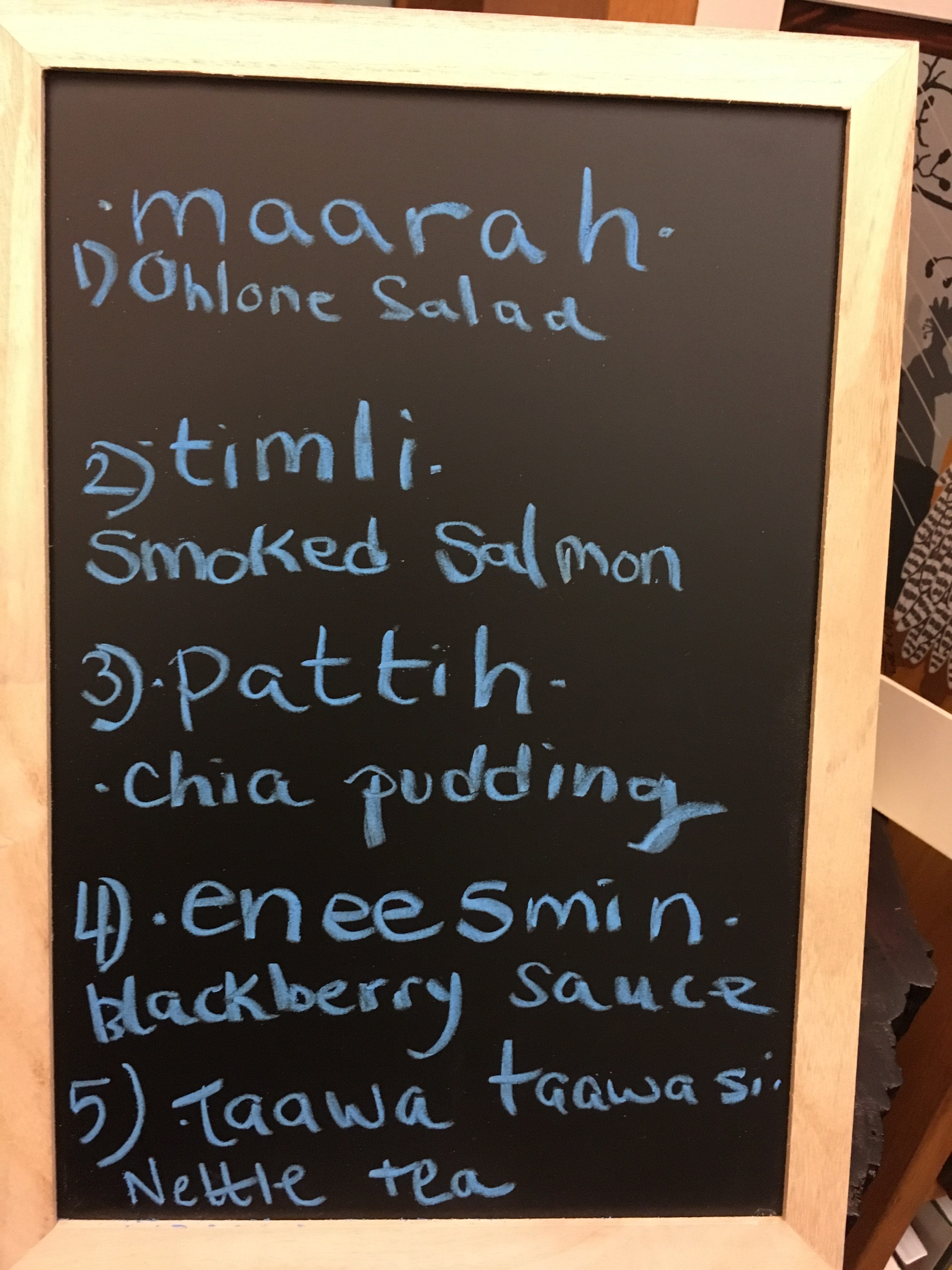 Menus at Café Ohlone are written in both English and the Ohlone language.