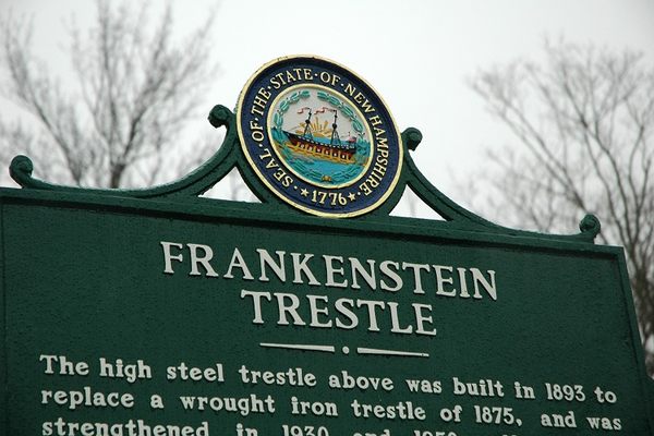 Historical sign denoting the Frankenstein Trestle
