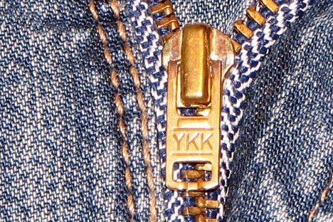 A close-up of a YKK zipper 