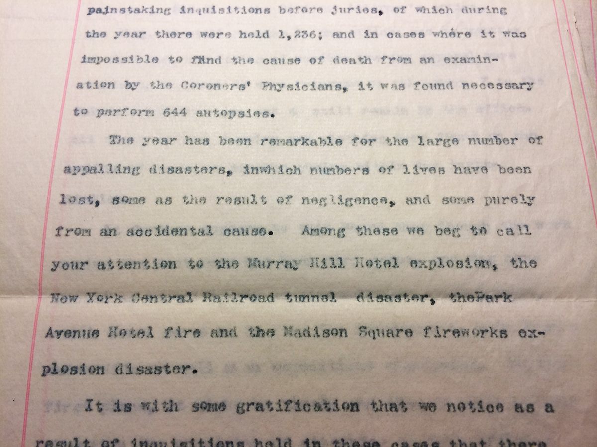 The annual Coroner's report to the Mayor, detailing just how many New Yorkers had died the previous year, and how.