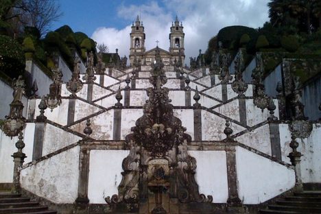 Staring up at the chapel from the bottom of Bom Jesus do Monte's tiered stairs