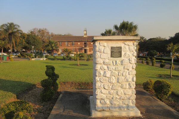 The monument in front of the Civic Center.
