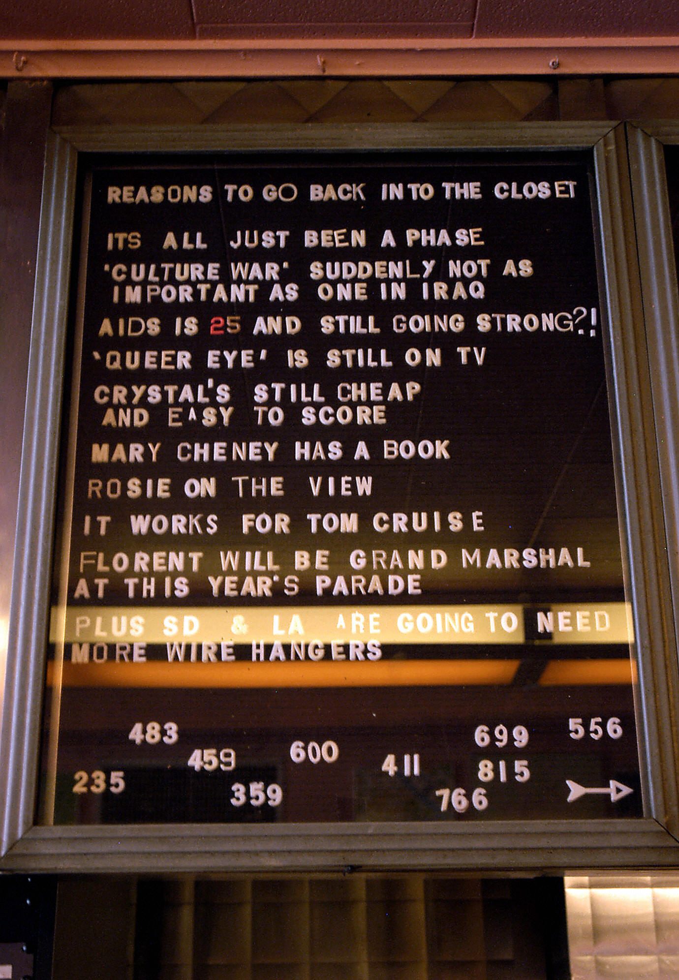 One of Florent's specials board, with his T-cell count at the bottom.