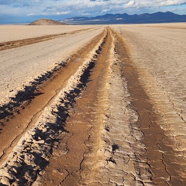 Deep ruts on the old emergency airstrip, looking slightly east of due north.