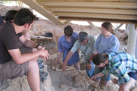 Agelarakis and student researchers working with remains at the Eleutherna site.