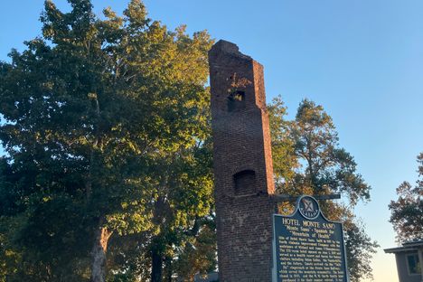Sign and chimney.