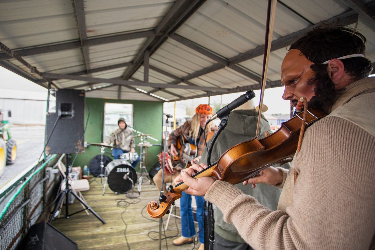 A courir wouldn’t be complete without music. The Church Point revelers hauled their band along in a wagon with a generator in tow.